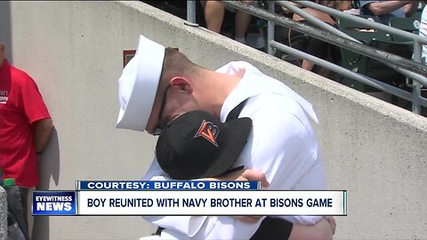 Boy reunited with brother who is in the Navy at Bisons game