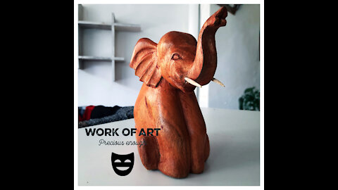 High Quality Hand Carved Wooden Sitting Elephant (Figurine Sculpture