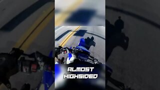 Biker ALMOST higshided.