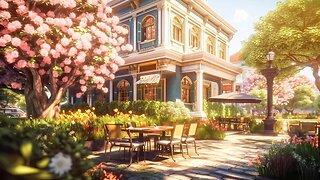 Outdoor Morning Coffee Shop Ambience with Soft Jazz Instrumental Music for Relax