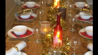 Dad builds Xmas table with wooden pallets