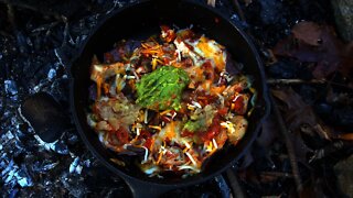 Foraging and Campfire Nachos. Winter Mushroom Foraging Oyster and Wood Ear. Bushcraft cooking. ASMR