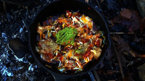 Foraging and Campfire Nachos. Winter Mushroom Foraging Oyster and Wood Ear. Bushcraft cooking. ASMR