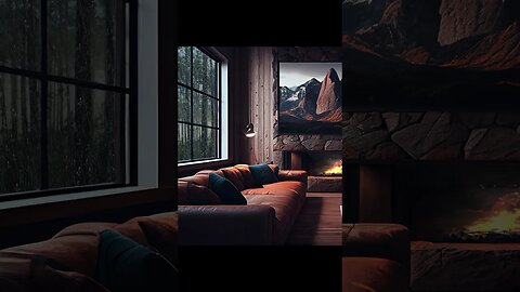 Thunder & Rainstorm Ambience with Crackling Fireplace | COZY Stormy Night at the CABIN