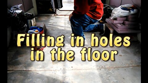 Bus Conversion to RV Life "Snapshot Video" filling in floor holes.