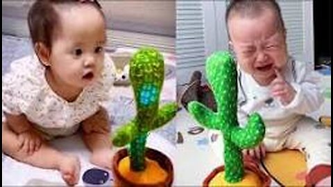 Baby has adorable conversation with talking cactus toy