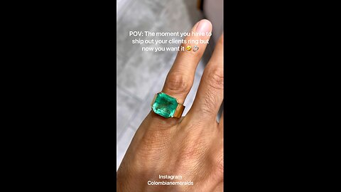 Geometric big bulky 7 carat asscher cut Colombian emerald 4 prong custom men’s ring 14K