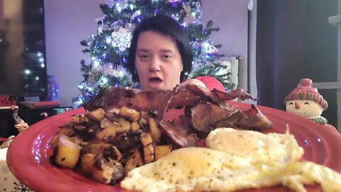 Day 5 yummy breakfast with eggs bacon hashbrown mukbang 🥓🍳🍞