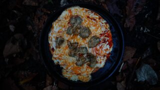 Giant Lion's Mane Mushroom and Pizza in the wild. Campfire cooking pizza recipe.