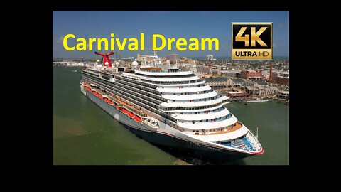 Carnival Dream Cruise Ship Departing Galveston Texas in Reverse 4K Drone Video