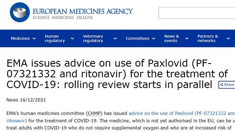 EMA Advice on Paxlovid-Ritonavir Treatment of COVID-19