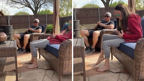 Jokester husband pranks wife with hilarious 'snake' scare