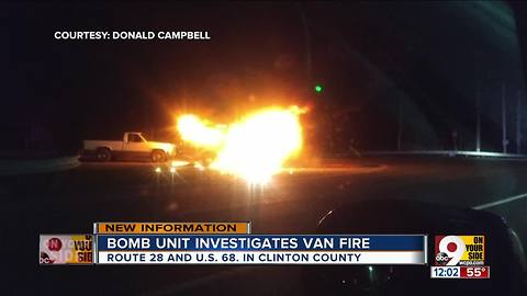 Bomb unit investigates van fire in Clinton County