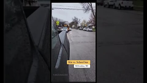 A stolen KIA crashes a school bus while letting children off at a bus stop. #shorts