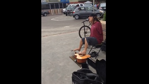 Talented Street Performer Plays The Guitar With His Feet