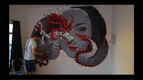 Painting Dragon wrapped around the Geisha Bedroom Wall Mural in 10 Hours!