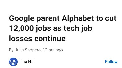 Google parent Alphabet to cut 12,000 jobs as tech job losses continueBy Julia Shapero,