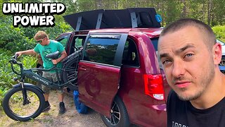 OFF GRID Car Camping Setup - Exploring The Woods w/ E-Bike and Varla Scooter