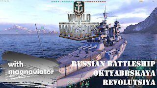 World of Warships Gameplay - Where's my Team? Russian Battleship Oktyabrskaya Revolutsiya.