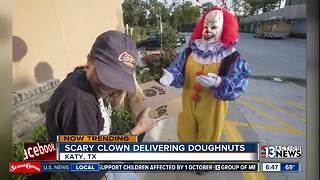 Scary clown delivering donuts