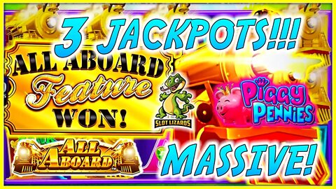 UNBELIEVABLE 3 JACKPOT MASSIVE SESSION! All Aboard Piggy Pennies Slot LIVESTREAM HIGHLIGHT