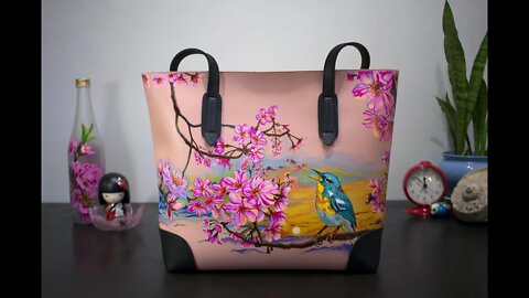 How to Paint on Leather Bag V | Timelapse | Cherry Blossom Sunset
