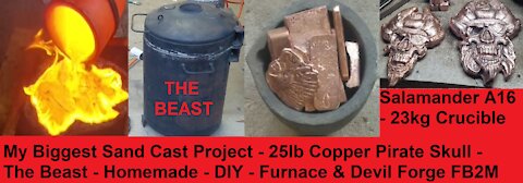 Copper Pirate Skull - Biggest Copper Pour EVER - 33lb Copper - Liquid Metal -Sand Cast - #DevilForge