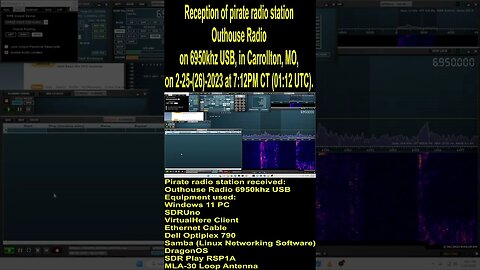 Reception of pirate radio station Outhouse Radio on 6950khz USB, in Carrollton, MO on 2-25-2023
