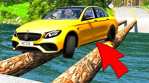 Cars vs Log Bridge - BeamNG.Drive