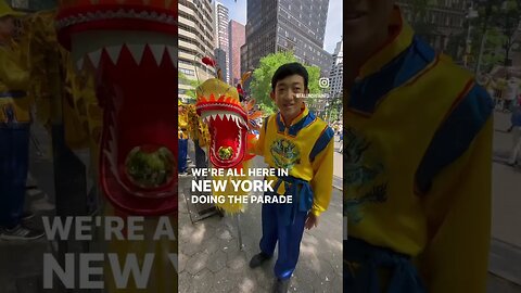 18-year-old introduces his dragon dance team at NYC Falun Dafa parade