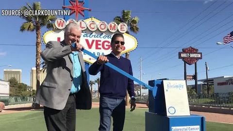 'Welcome to Fabulous Las Vegas' sign goes blue for colorectal cancer awareness