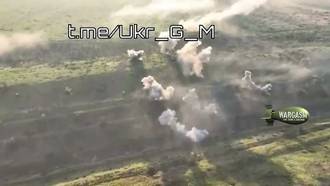 Shockwaves seen as TOS-1A 'Solntsepek' rockets hit the battelfield