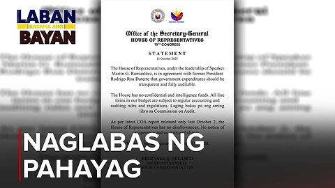 PANOORIN | House of Representatives, naglabas ng pahayag hinggil sa confidential funds