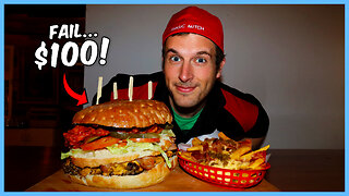 $100 IF YOU FAIL TO FINISH THIS MASSIVE CHEESEBURGER TOPPED WITH BUFFALO CHICKEN!