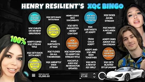 Henry Resilient's xQc and Adeptthebest divorce drama bingo board 💀