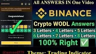 Today Binance Crypto WODL Answer | Today 30/10/23 Binance WOTD Letter Ans | Theme Trading Indicator