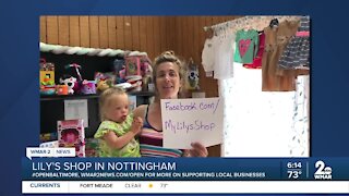 Lily's Shop in Nottingham says "We're Open Baltimore!"