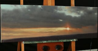 Winter cloud sunset oil painting time-lapse by Tim Gagnon