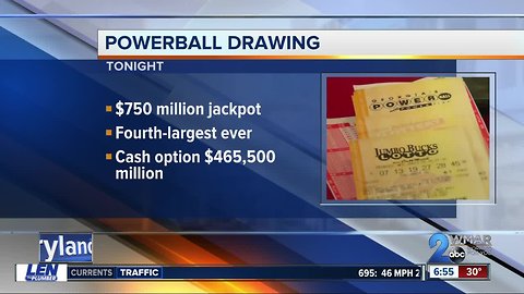 Powerball drawing with $750-million top prize, 4th highest in U.S. history