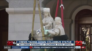Crews take down Columbus statue at California state capital
