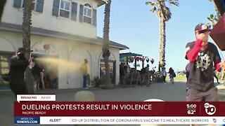 Dueling protests result in violence at Pacific Beach