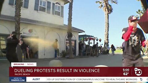 Dueling protests result in violence at Pacific Beach