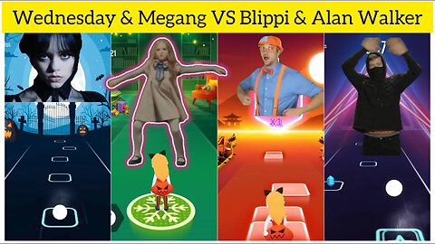 Wednesday & Megan VS Blippi & Alan Walker | Tiles Hop: EDM Rush!