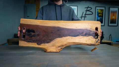 Large Live Edge Epoxy Charcuterie serving board - Black Walnut sapwood stained with Coffee