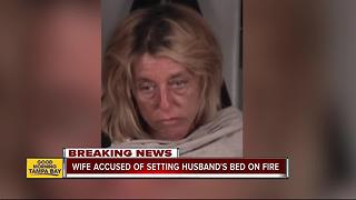 Woman arrested for attempted murder after intentionally setting husbands bed on fire as he slept