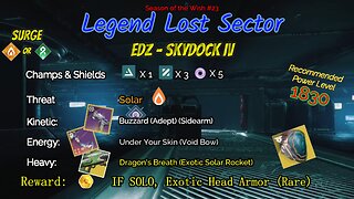 Destiny 2 Legend Lost Sector: EDZ - Skydock IV on my Solar Warlock 12-18-23