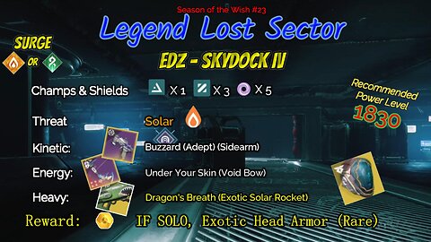 Destiny 2 Legend Lost Sector: EDZ - Skydock IV on my Solar Warlock 12-18-23