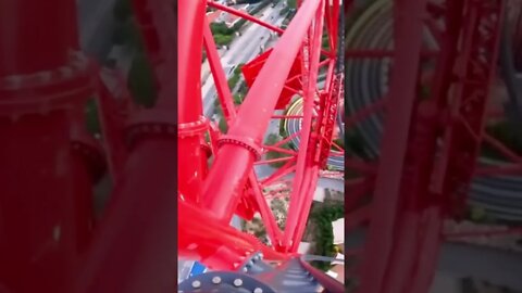 Daredevil base jumps off a rollercoaster in Europe😳#crazyvideo #shorts #basejumper #rollercoaster