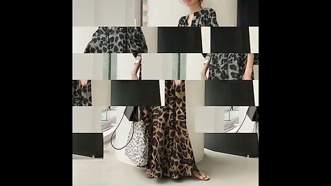 Temperament Leopard Print Dress Women's Fashion Loose Casual Office Lady Stand Collar Bubbl#shorts