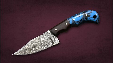 Utility Knife Hand Forged Damascus Steel Skinning Hunting Knife Resin Handle Leather Sheath Handmade